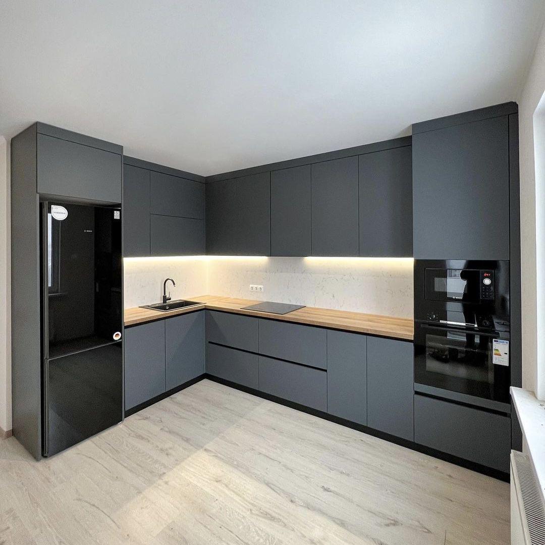Modern Matte Grey L-Shaped Kitchen